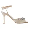 Manolo Blahnik Beige Silk Stiletto Heel Sandals In White