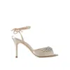 Manolo Blahnik Beige Silk Stiletto Heel Sandals In Nude