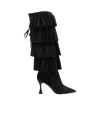 Manolo Blahnik Suede Miralone Boots With Pointed Toe And Ruffled Design In Black