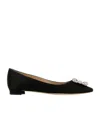 Manolo Blahnik Hangisi Fmc Crystal Buckle Satin Flats In Black