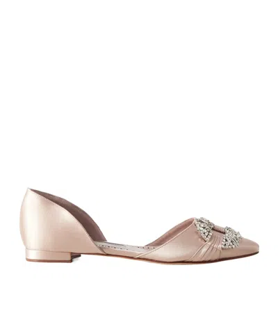 Manolo Blahnik Luanda Crystal-embellished Satin Point-toe Flats In Neutrals