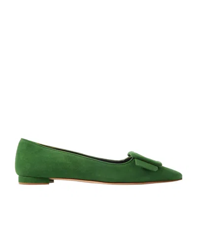 Manolo Blahnik Maysale Suede Point-toe Flats In Green