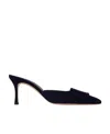 Manolo Blahnik Maysale Pinstripe Buckle Mules In Black