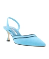 Manolo Blahnik Suede Brontiasli Slingbacks With Spool Heel 6cm In Blue