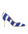 Manolo Blahnik Bb Stripe Cotton Stiletto Pumps In Blue