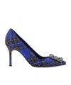 Manolo Blahnik Hangisi 70 Crystal-embellished Checked Wool Pumps In Blue