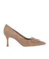 Manolo Blahnik Maysale Buckle Pointed Toe Pump In Brown