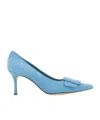 Manolo Blahnik Suede Maysale Kitten Heel Pumps In Light Blue