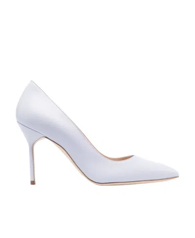 Manolo Blahnik Bb 90mm Metallic-effect Leather Pumps In White