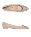 Manolo Blahnik Hangisiflat Crystal-embellished Ballet Flats In Nude