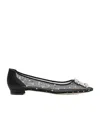 Manolo Blahnik Hangisiflat Satin-trimmed Crystal-embellished Flocked Mesh Point-toe Ballet Flats In Black