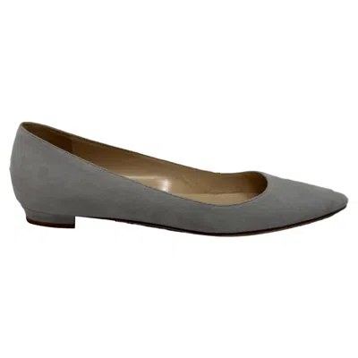 Manolo Blahnik Pointed Toe Flats In Grey Suede In Gray