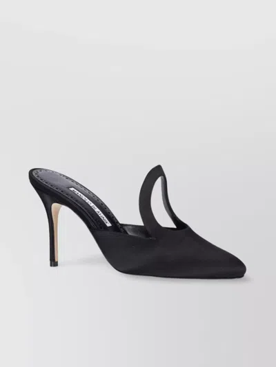 Manolo Blahnik Pointed Toe Satin Finish Stiletto Heel Mules In Black