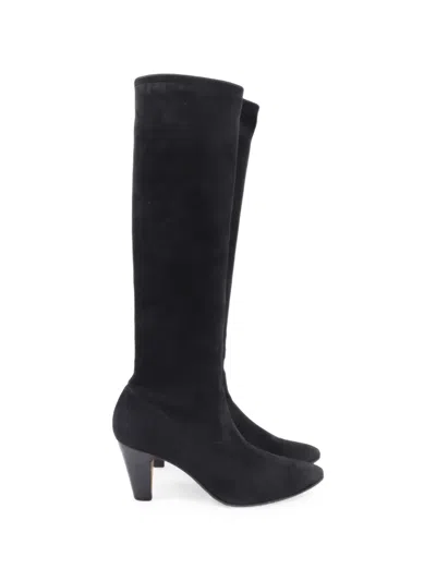 Pre-owned Manolo Blahnik Pointed-toe Knee-high Boots In Black