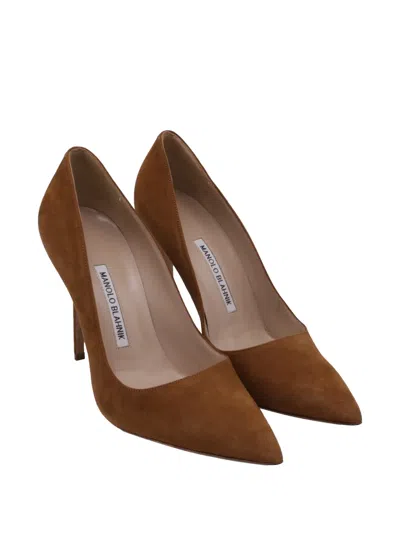 Pre-owned Manolo Blahnik Pointed-toe Suede Pumps In Brown