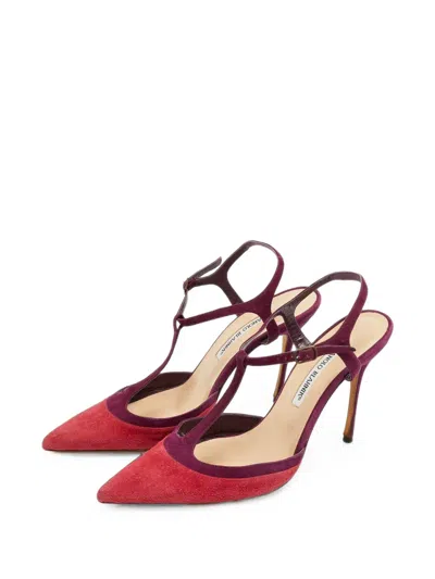 Pre-owned Manolo Blahnik Pointed-toe T-strap Sandals In Purple