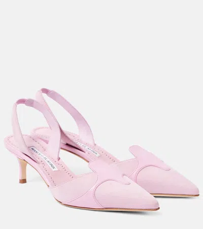 Manolo Blahnik Poligleto 50 Suede Slingback Pumps In Pink