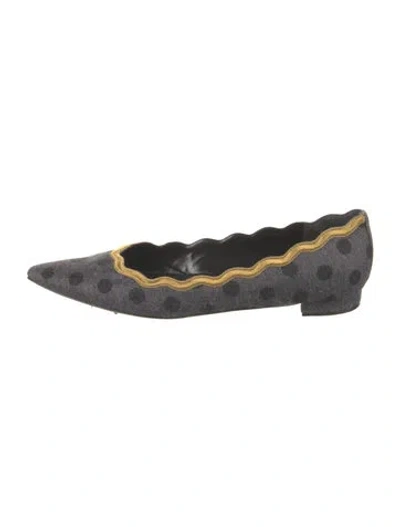 Pre-owned Manolo Blahnik Polka Dot Print Scalloped Accent Ballet Flats In Gray