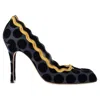 Manolo Blahnik Polka Dot Scalloped Pumps In Navy Blue Satin In Blue