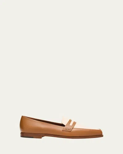Manolo Blahnik Polonoff Bicolor Penny Loafers In Brown