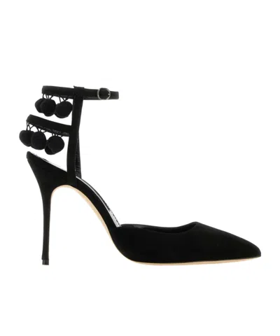 Manolo Blahnik Pom-pom Detail Pointed Pumps In Black