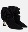 Manolo Blahnik Pompa Ruffle Pointed Toe Bootie In Black