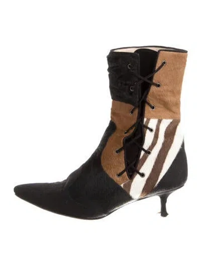 Pre-owned Manolo Blahnik Ponyhair Animal Print Boots In Black
