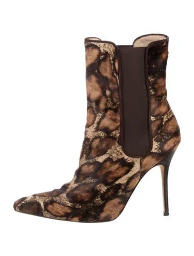 Pre-owned Manolo Blahnik Ponyhair Animal Print Chelsea Boots In Brown
