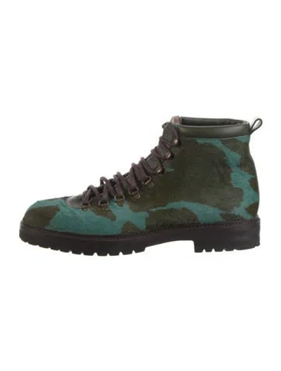 Pre-owned Manolo Blahnik Ponyhair Animal Print Hiking Boots In Green