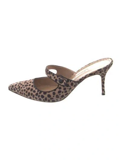 Pre-owned Manolo Blahnik Ponyhair Animal Print Mules In Neutral
