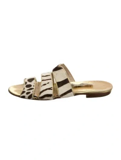 Pre-owned Manolo Blahnik Ponyhair Animal Print Slides In Neutral