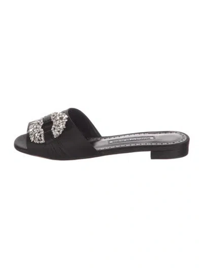 Pre-owned Manolo Blahnik Pralina Satin Slides In Black