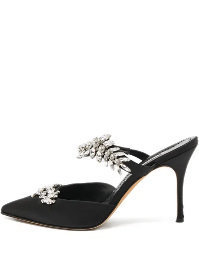 Pre-owned Manolo Blahnik  100mm Crystal-embellished Slingback Mules