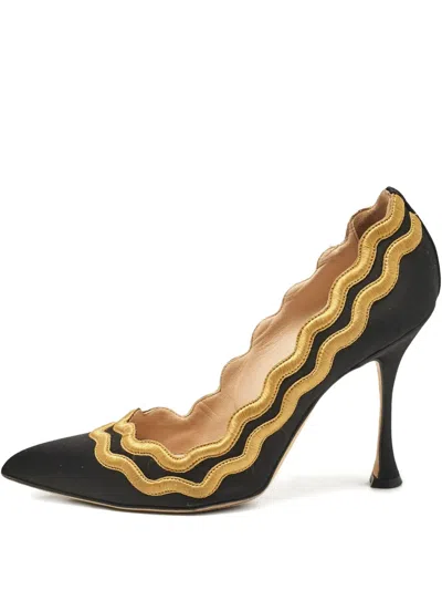 Pre-owned Manolo Blahnik  110mm Satin Wave Embroidered Pumps