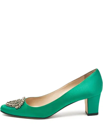Pre-owned Manolo Blahnik  55mm Okkato Satin Embellished Kitten Heel Pumps