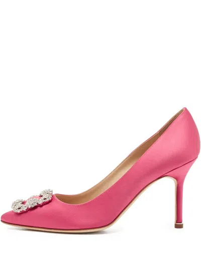 Pre-owned Manolo Blahnik  95mm Hangisi Embellished Satin Pumps