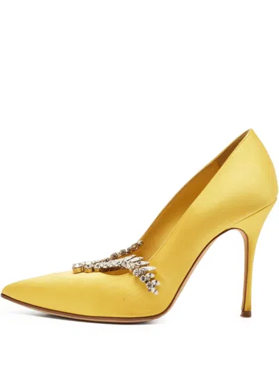 Pre-owned Manolo Blahnik  Nadira Satin Crystal-embellished Stiletto Pumps