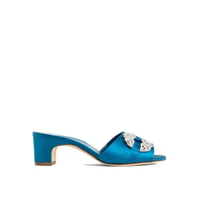 Manolo Blahnik Prinap 050 Satin Mules In Black