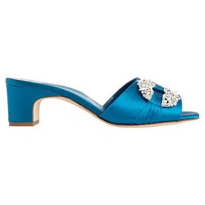 Manolo Blahnik Prinap 050 Satin Mules In Blue