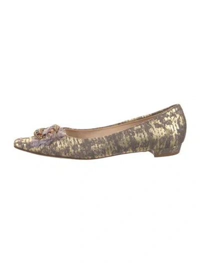 Pre-owned Manolo Blahnik Printed Crystal Embellishments Flats In Gray