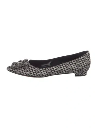 Pre-owned Manolo Blahnik Printed Crystal Embellishments Flats In Silver