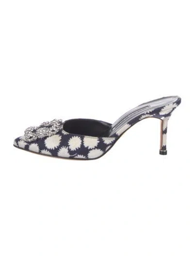 Pre-owned Manolo Blahnik Printed Crystal Embellishments Mules In Blue