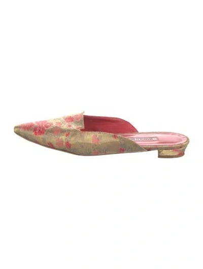 Pre-owned Manolo Blahnik Printed Glitter Accents Mules In Gold