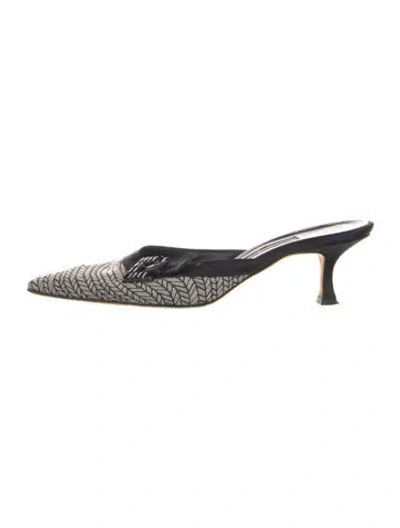 Pre-owned Manolo Blahnik Printed Mules In Black