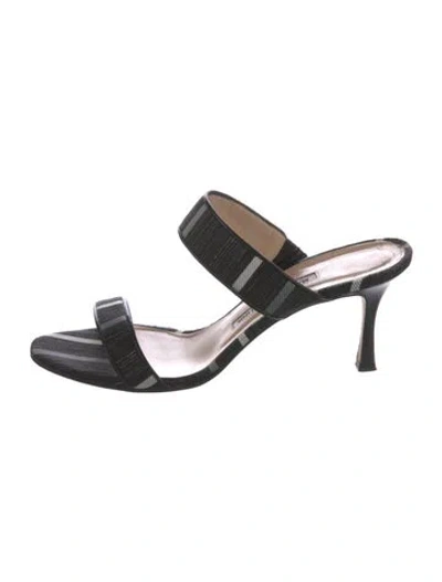 Pre-owned Manolo Blahnik Printed Slides In Black