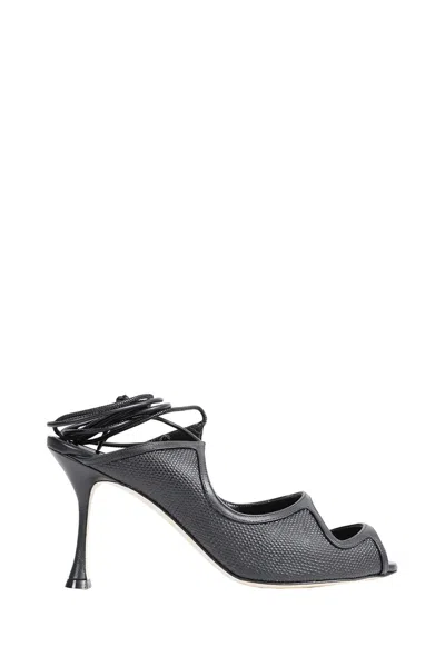 Manolo Blahnik Prosta 90 Cutout Textured Leather Sandals In Black