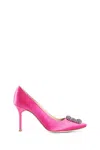 Manolo Blahnik Quali Satin Jewel Buckle Pumps
