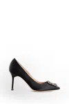 Manolo Blahnik 105mm Hangisi Satin Pumps In Black