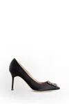 Manolo Blahnik 105mm Hangisi Satin Pumps In Dark Grey