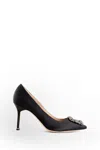 Manolo Blahnik 105mm Hangisi Satin Pumps In Black